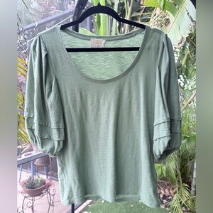 National LTD Nigella Pima Slub Cotton Pintuck Blouse Top Tee Clover Medium